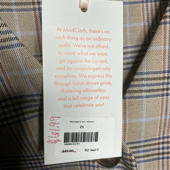 Modcloth Plaid Appeal Vest Jumpsuit Pockets sz 26 - Picture 6 of 8